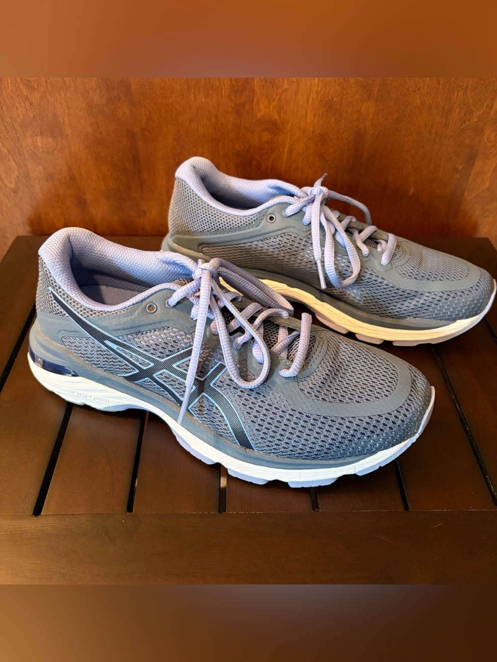 New ASICS Gray-Blue-Purple Mesh Athletic Running Shoes Women’s 7
